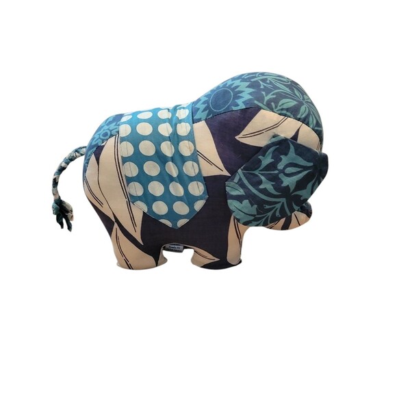 Zen Zen Forest Elephant Patchwork Blue Plush Stuffed Animal 9" Recycled Cotton - Picture 3 of 7